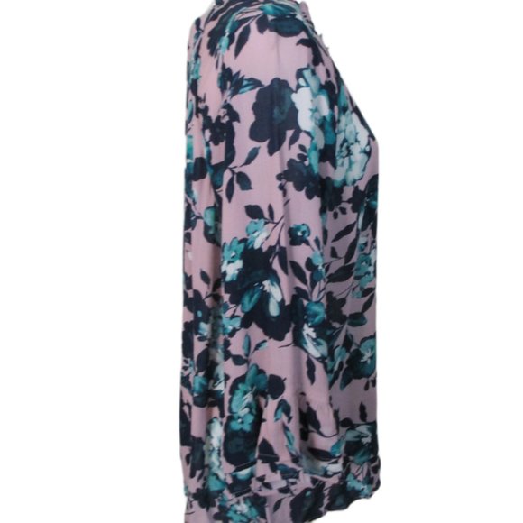 J. Jill Pink Floral Rayon Long Bell Sleeve Tie Neck Top Size L - Picture 4 of 12